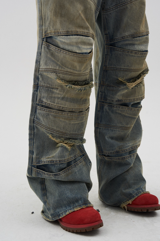 BLIND NO PLAN Layered Split Dirty Washed Baggy Jeans | Face 3 Face