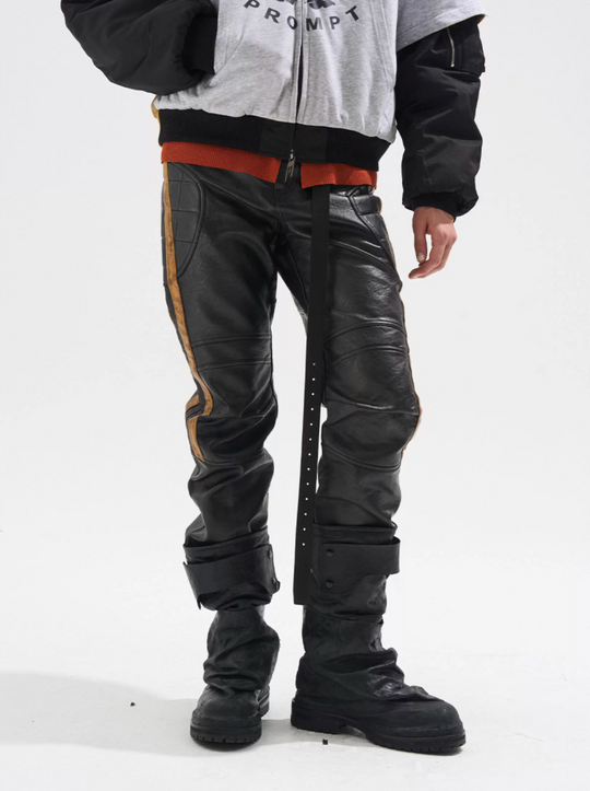 BLIND NO PLAN Striped Distressed PU Leather Moto Pants | Face 3 Face