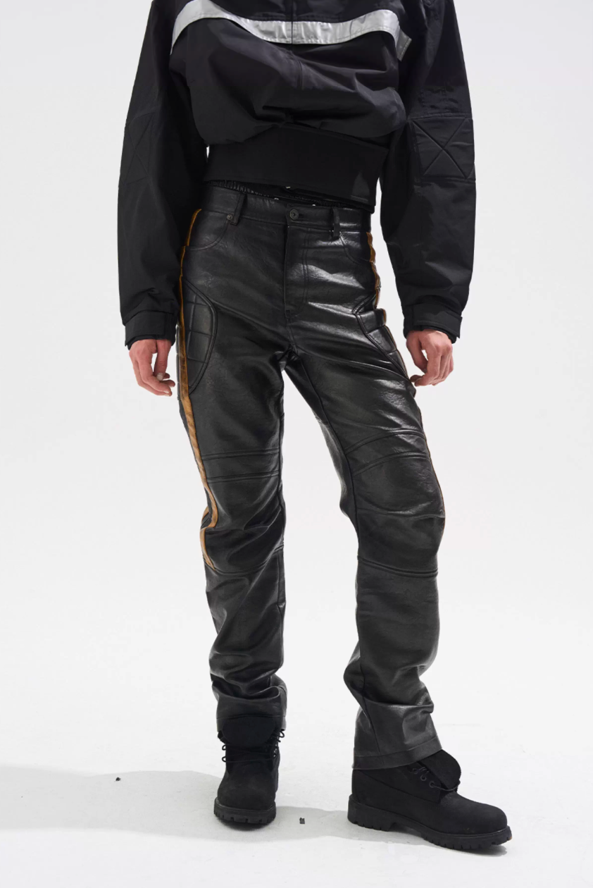 BLIND NO PLAN Striped Distressed PU Leather Moto Pants | Face 3 Face