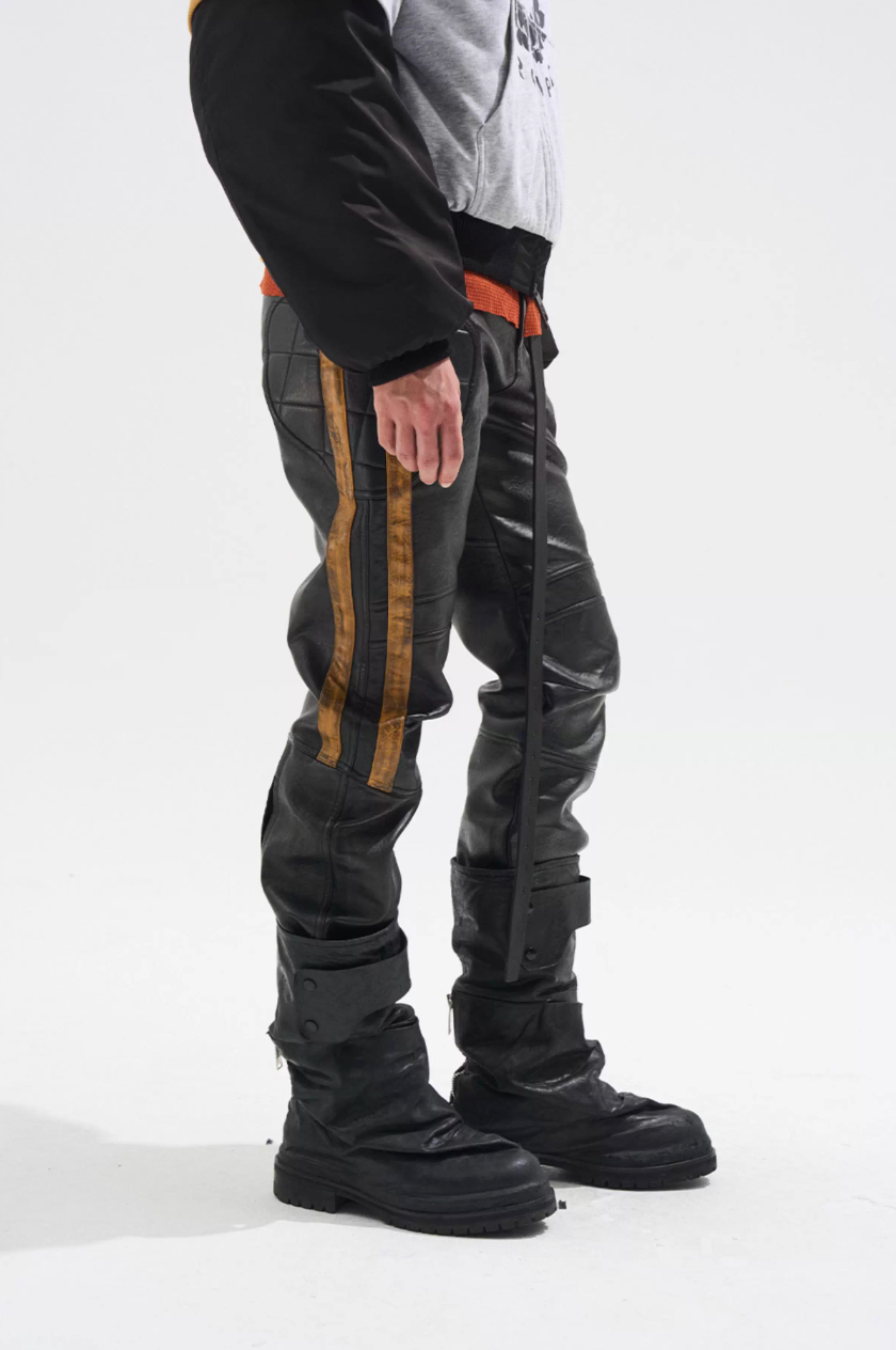 BLIND NO PLAN Striped Distressed PU Leather Moto Pants | Face 3 Face