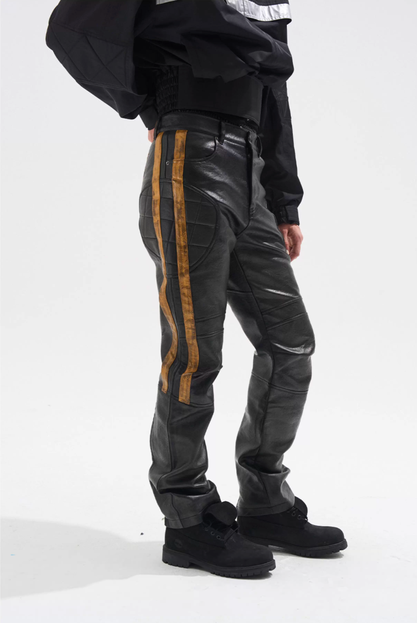 BLIND NO PLAN Striped Distressed PU Leather Moto Pants | Face 3 Face