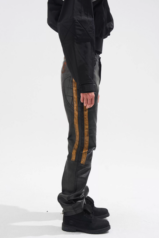 BLIND NO PLAN Striped Distressed PU Leather Moto Pants | Face 3 Face