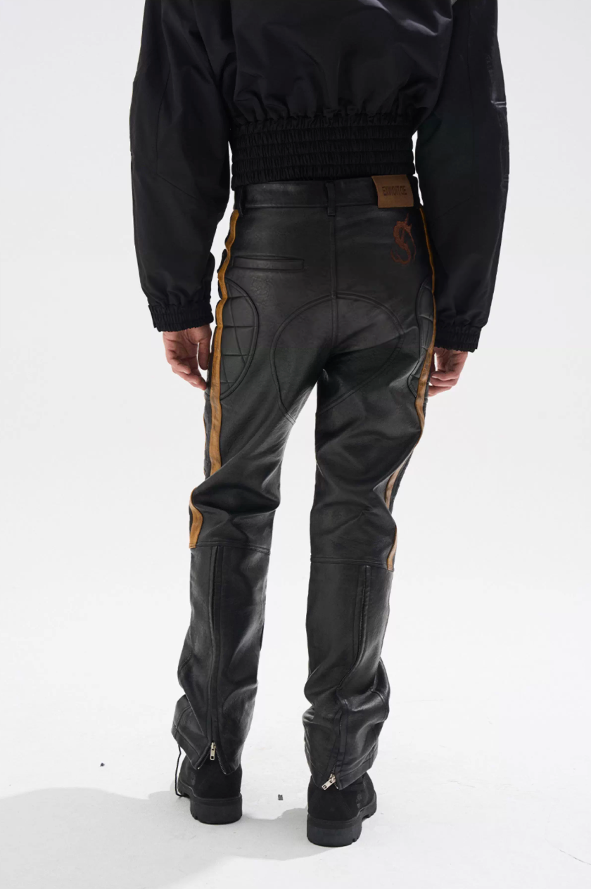 BLIND NO PLAN Striped Distressed PU Leather Moto Pants | Face 3 Face