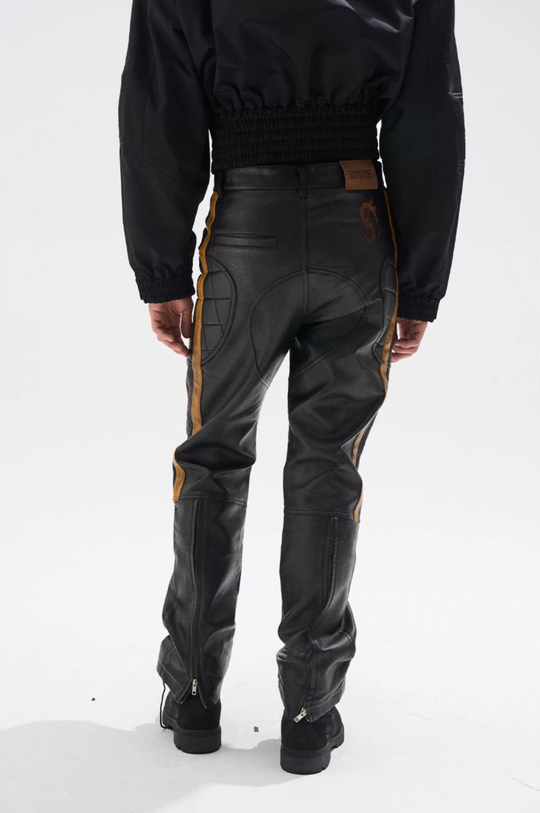 BLIND NO PLAN Striped Distressed PU Leather Moto Pants | Face 3 Face