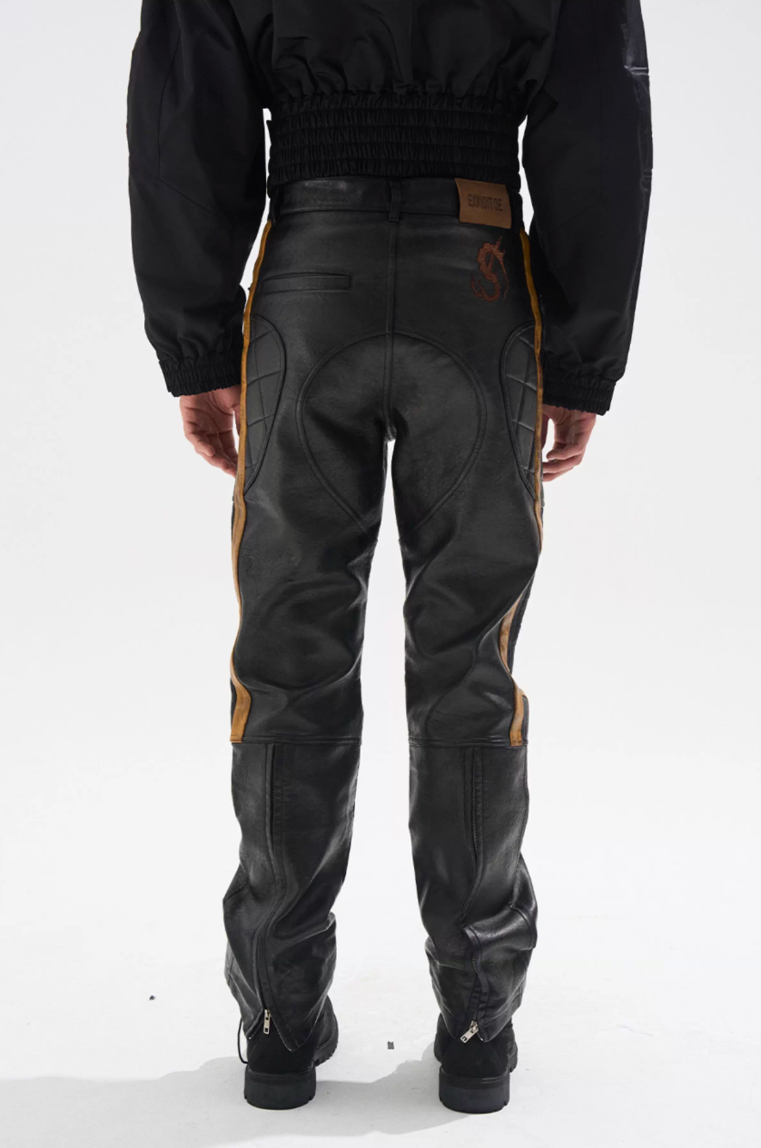 BLIND NO PLAN Striped Distressed PU Leather Moto Pants | Face 3 Face