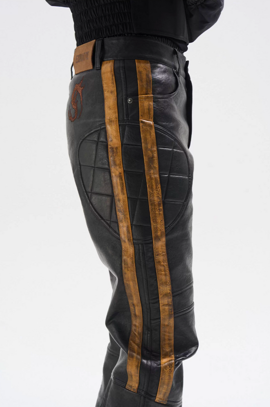 BLIND NO PLAN Striped Distressed PU Leather Moto Pants | Face 3 Face