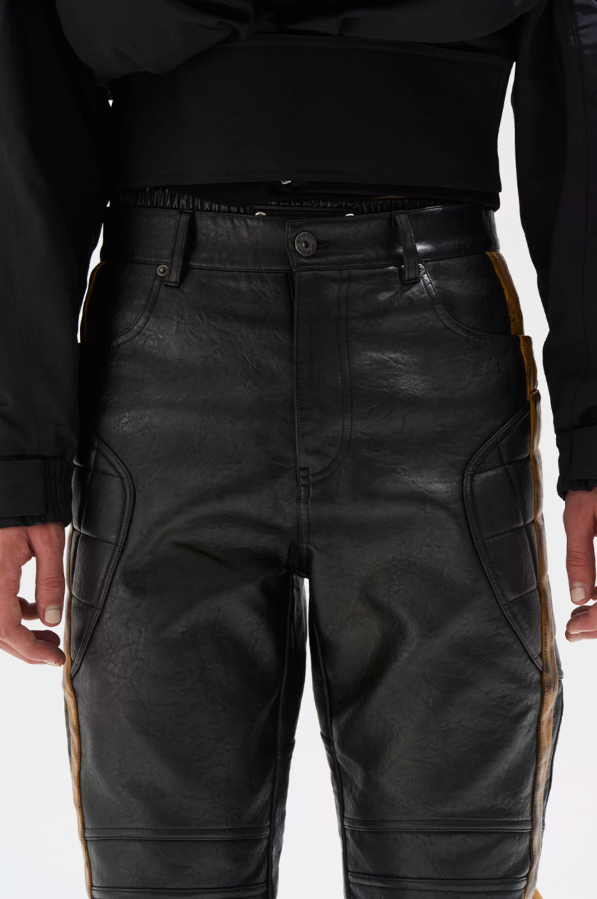 BLIND NO PLAN Striped Distressed PU Leather Moto Pants | Face 3 Face