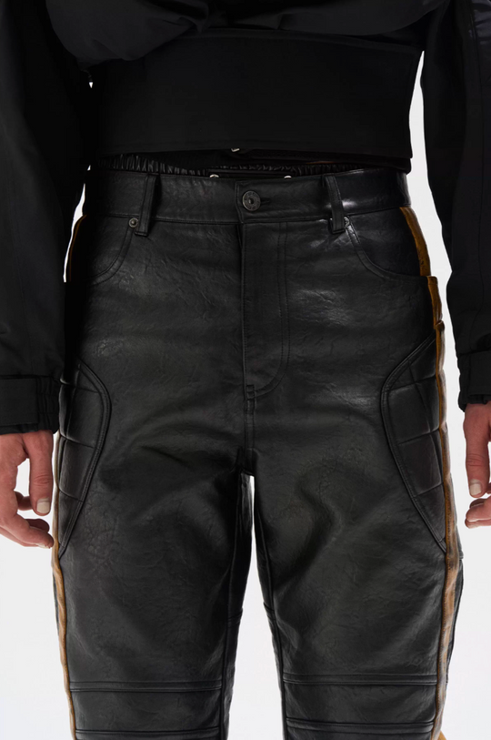 BLIND NO PLAN Striped Distressed PU Leather Moto Pants | Face 3 Face