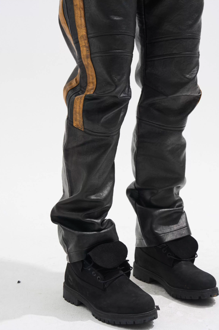 BLIND NO PLAN Striped Distressed PU Leather Moto Pants | Face 3 Face