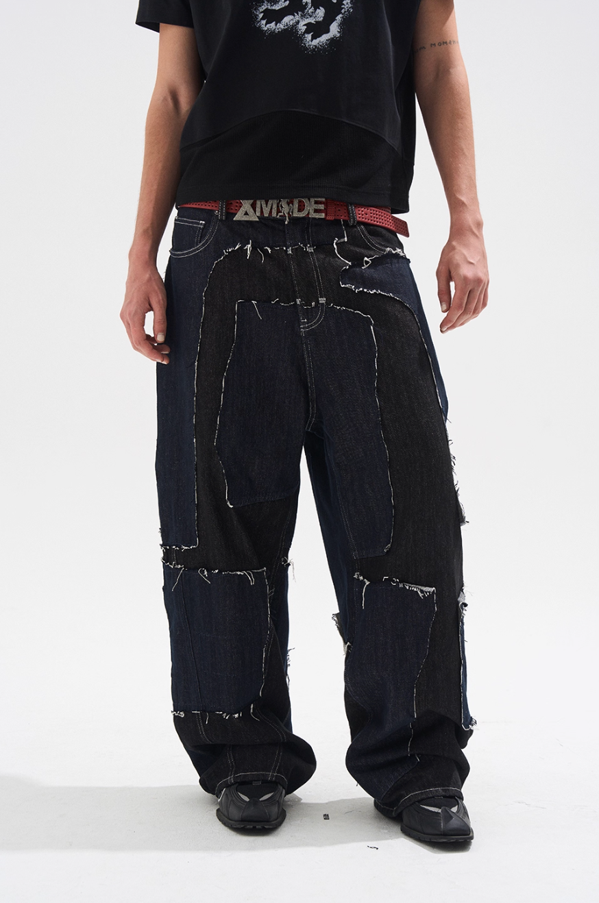 BLIND NO PLAN Frayed Edge Patchwork Remake Denim Jeans | Face 3 Face