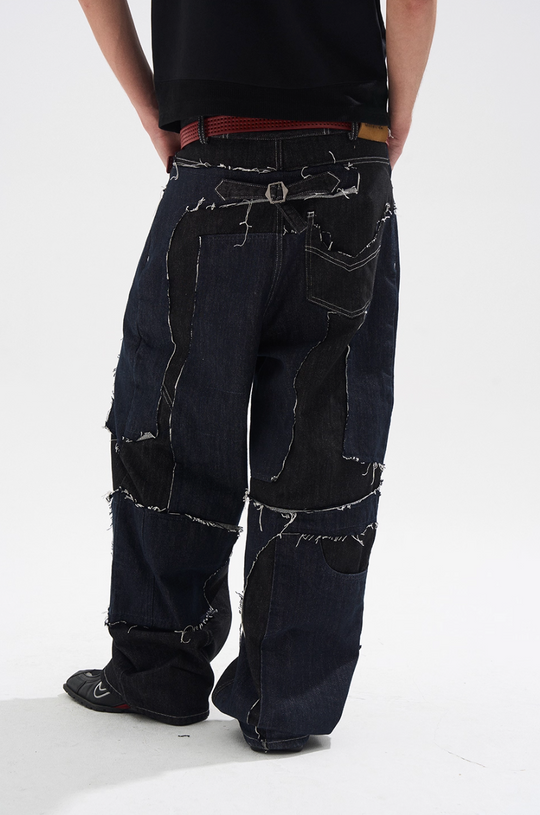 BLIND NO PLAN Frayed Edge Patchwork Remake Denim Jeans | Face 3 Face
