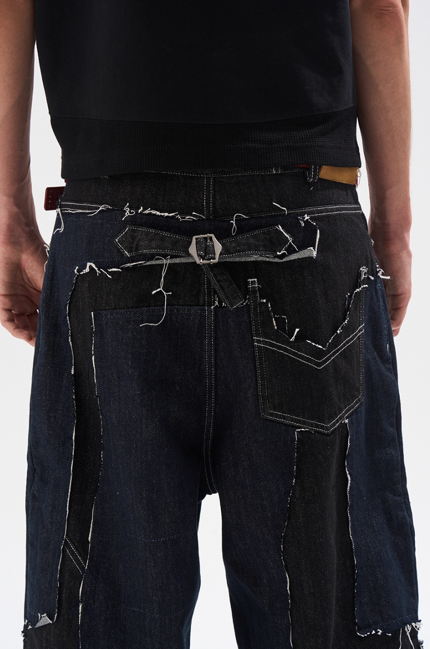 BLIND NO PLAN Frayed Edge Patchwork Remake Denim Jeans | Face 3 Face