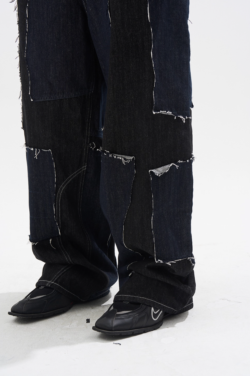 BLIND NO PLAN Frayed Edge Patchwork Remake Denim Jeans | Face 3 Face