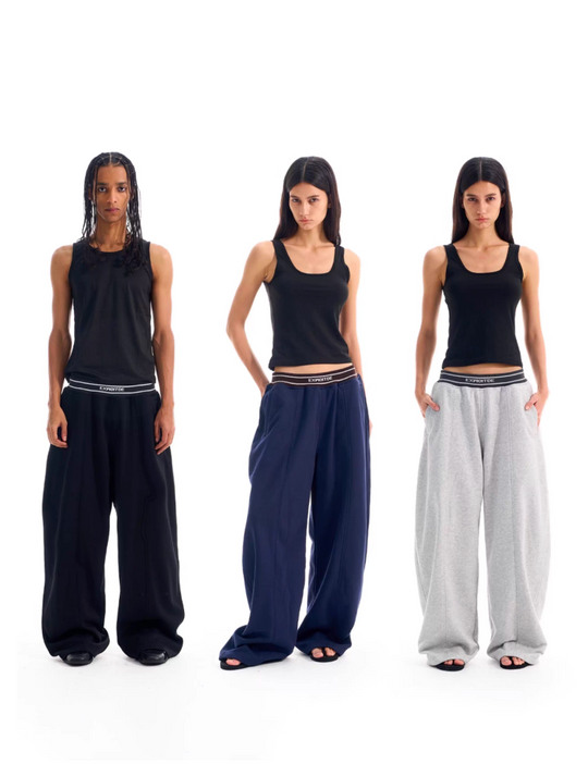 BLIND NO PLAN Ribbed Waist Baggy Sweatpants | Face 3 Face