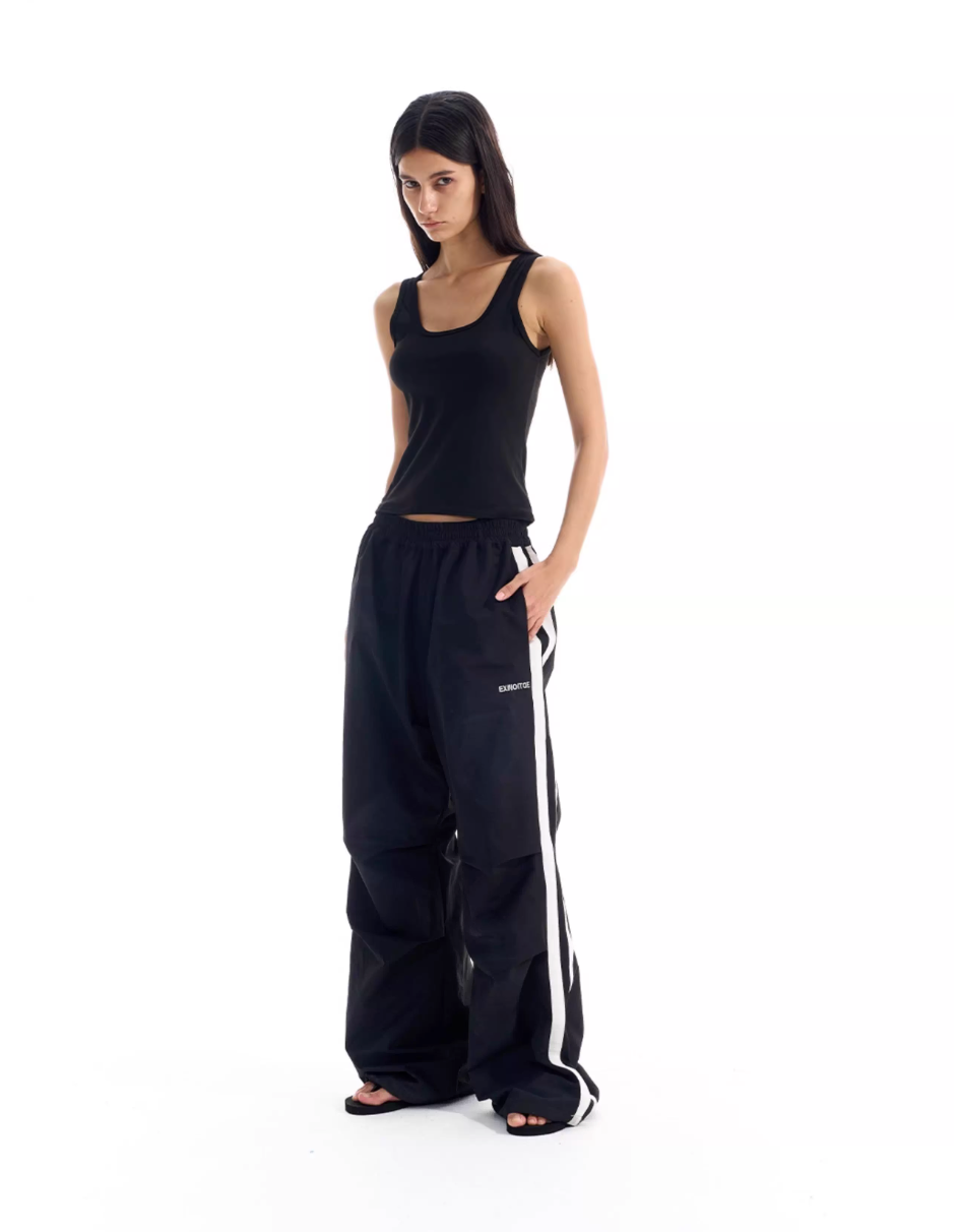 BLIND NO PLAN Striped Pleated Baggy Track Pants | Face 3 Face