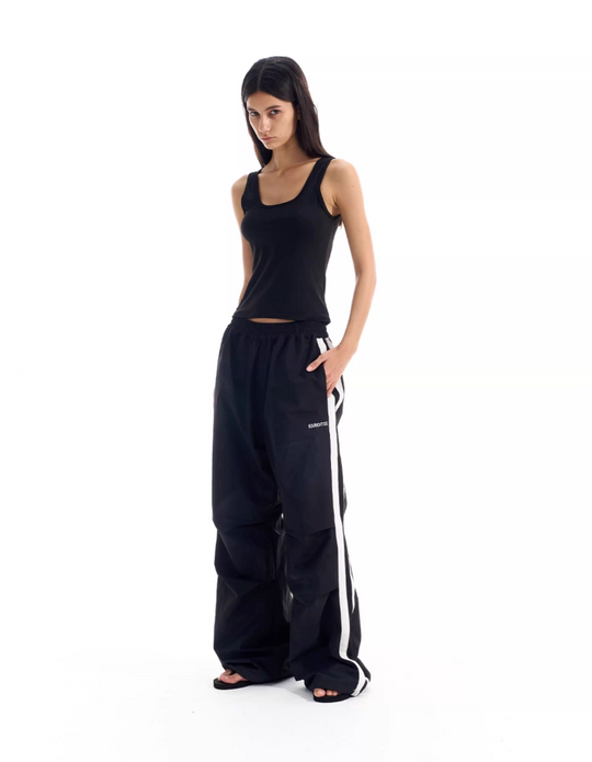 BLIND NO PLAN Striped Pleated Baggy Track Pants | Face 3 Face