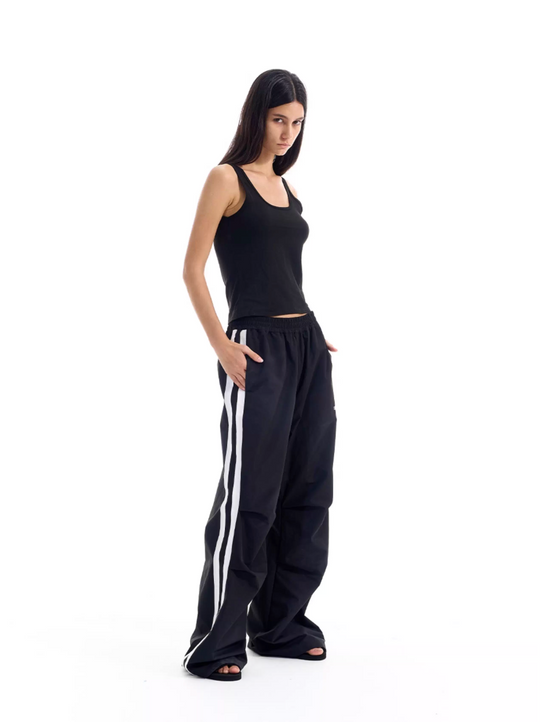 BLIND NO PLAN Striped Pleated Baggy Track Pants | Face 3 Face