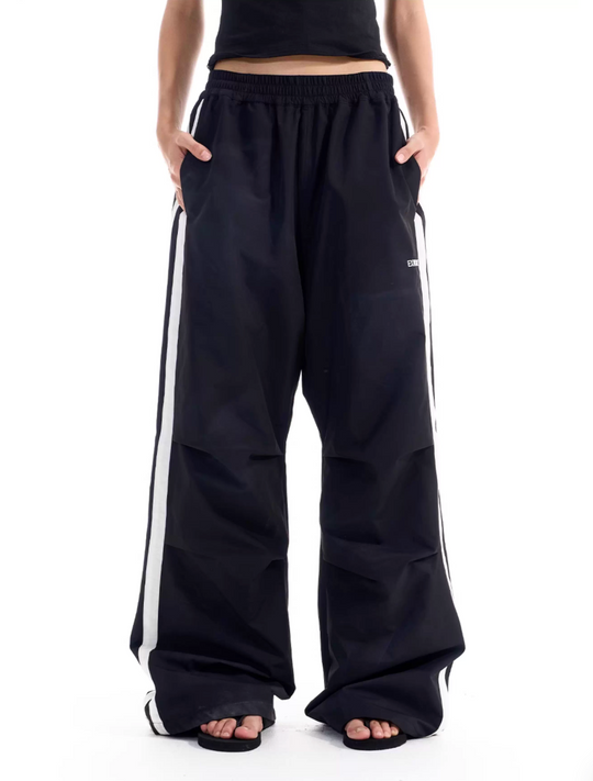 BLIND NO PLAN Striped Pleated Baggy Track Pants | Face 3 Face