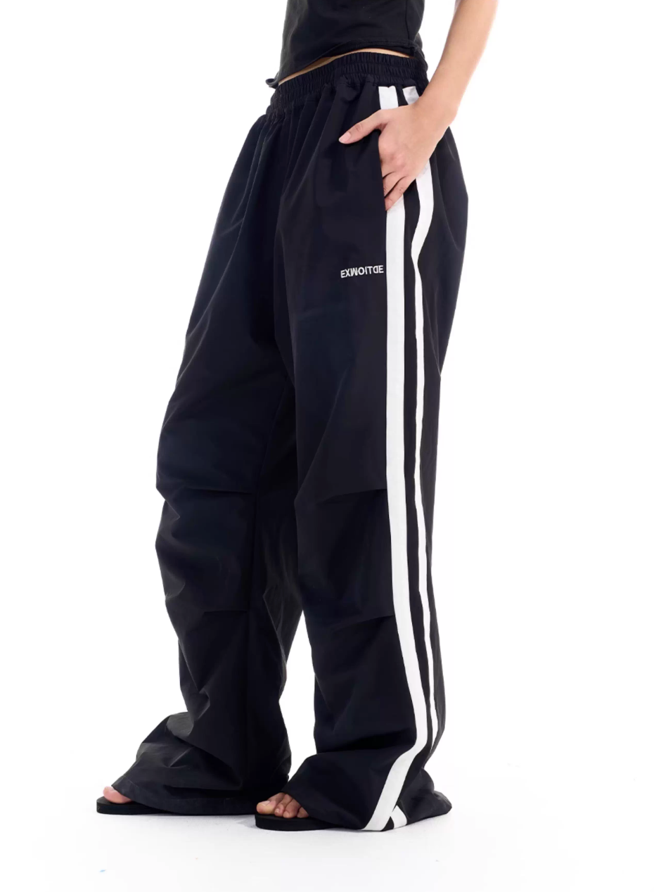 BLIND NO PLAN Striped Pleated Baggy Track Pants | Face 3 Face