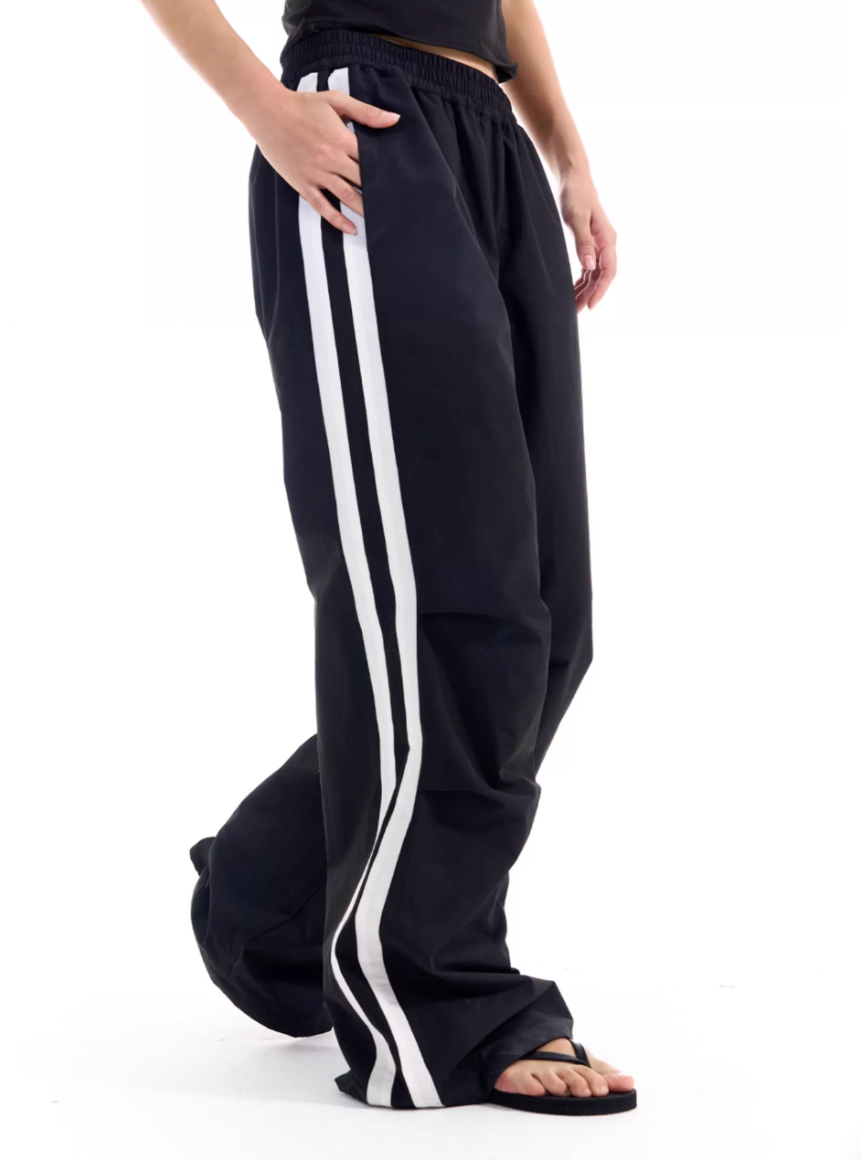 BLIND NO PLAN Striped Pleated Baggy Track Pants | Face 3 Face