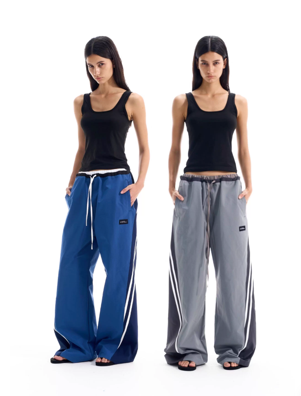 BLIND NO PLAN Color Block Striped Patchwork Baggy Track Pants | Face 3 Face