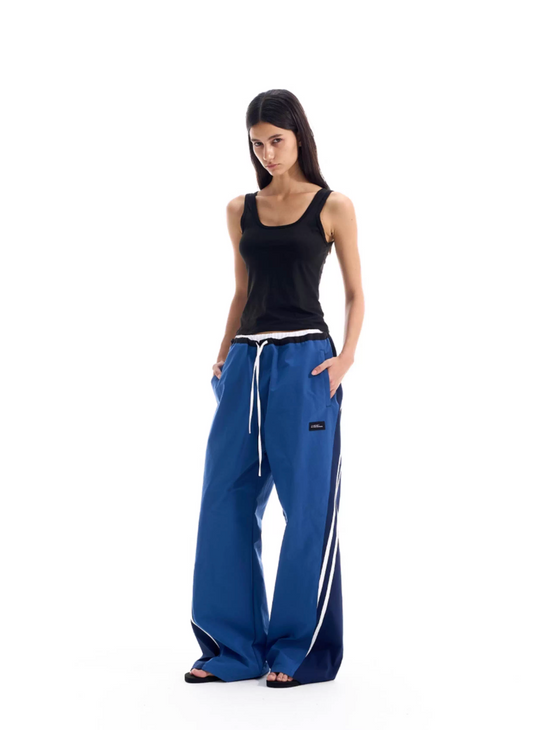 BLIND NO PLAN Color Block Striped Patchwork Baggy Track Pants | Face 3 Face