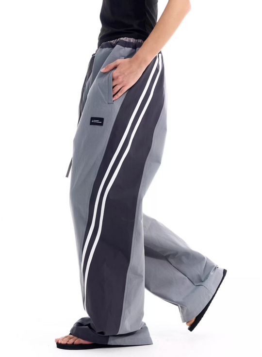 BLIND NO PLAN Color Block Striped Patchwork Baggy Track Pants | Face 3 Face