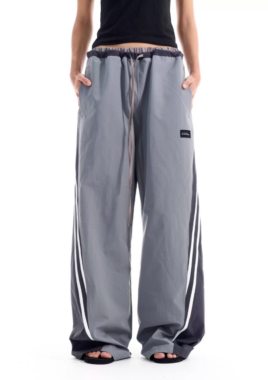 BLIND NO PLAN Color Block Striped Patchwork Baggy Track Pants | Face 3 Face
