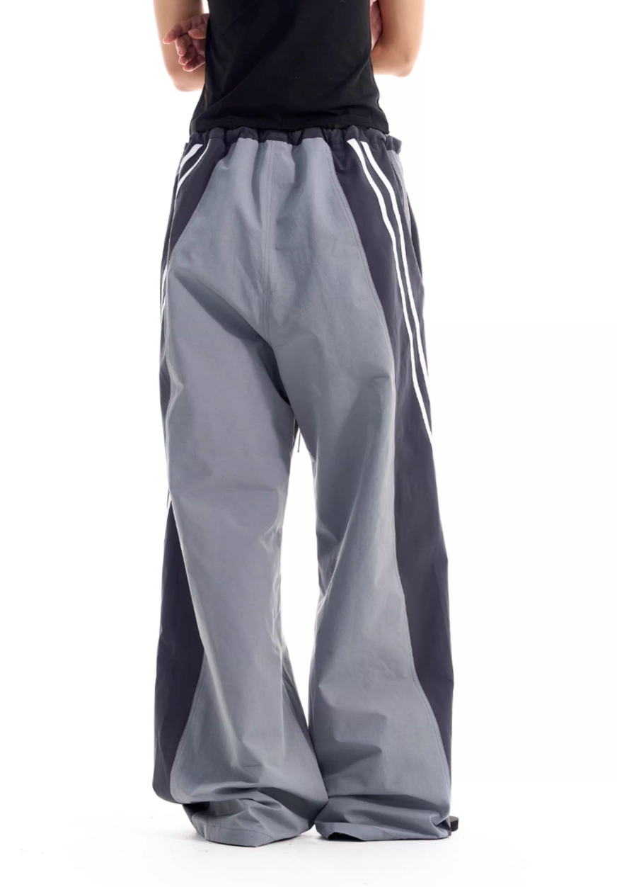 BLIND NO PLAN Color Block Striped Patchwork Baggy Track Pants | Face 3 Face