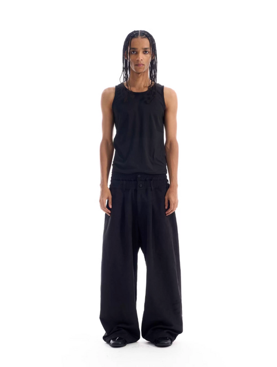 BLIND NO PLAN Layered Double Waist Tuck Baggy Pants | Face 3 Face