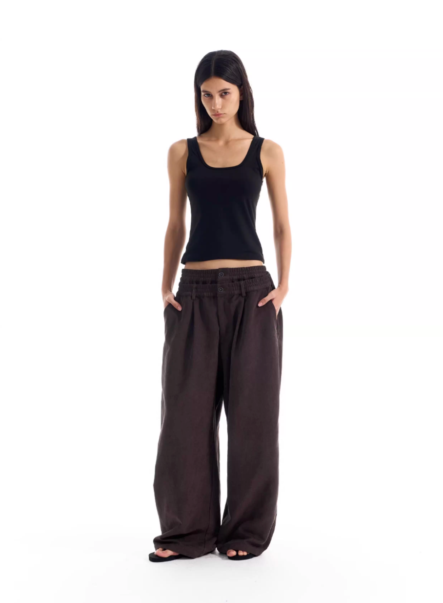 BLIND NO PLAN Layered Double Waist Tuck Baggy Pants | Face 3 Face