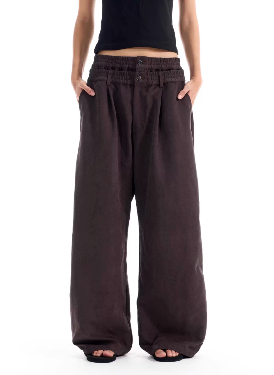 BLIND NO PLAN Layered Double Waist Tuck Baggy Pants | Face 3 Face
