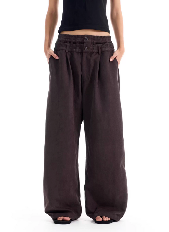 BLIND NO PLAN Layered Double Waist Tuck Baggy Pants | Face 3 Face