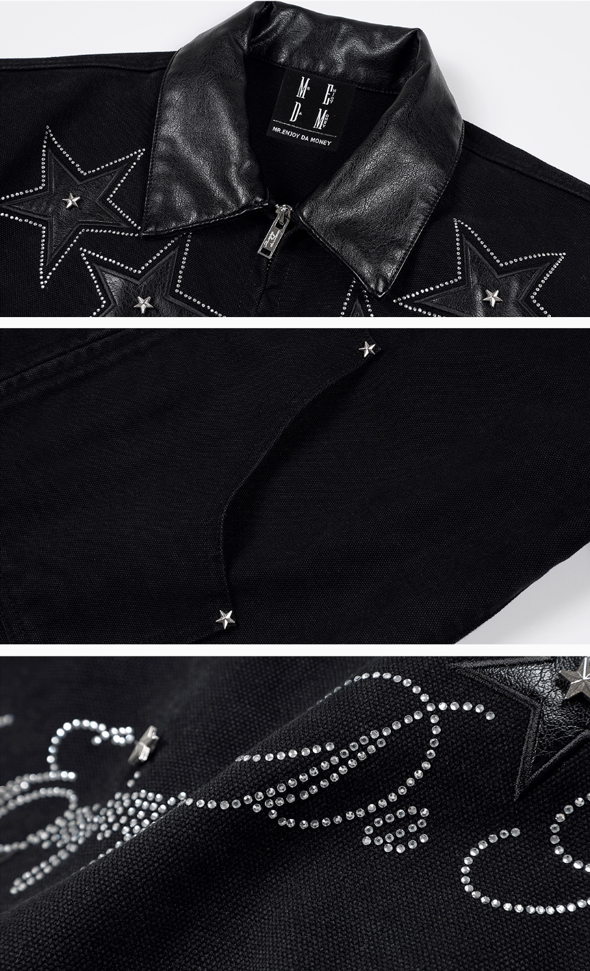 MEDM Star Studded Leather Patch Detroit Jacket | Face 3 Face