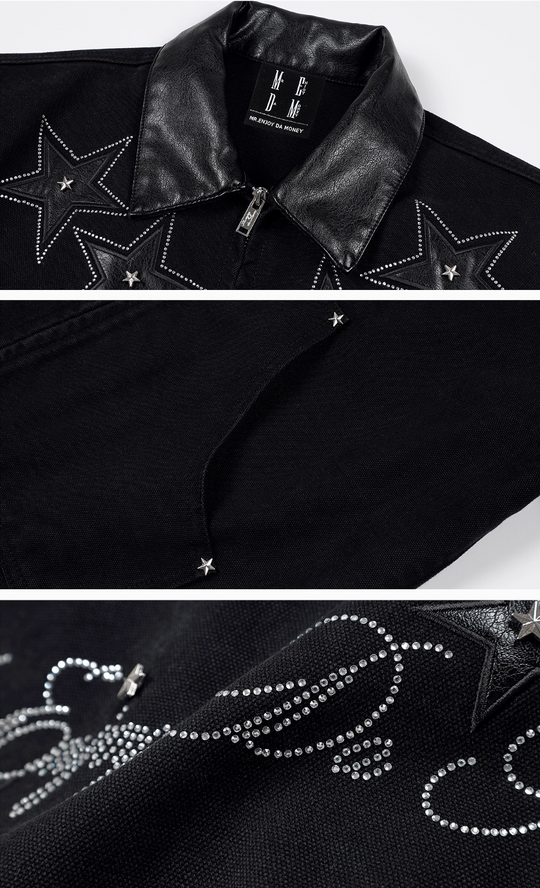 MEDM Star Studded Leather Patch Detroit Jacket | Face 3 Face