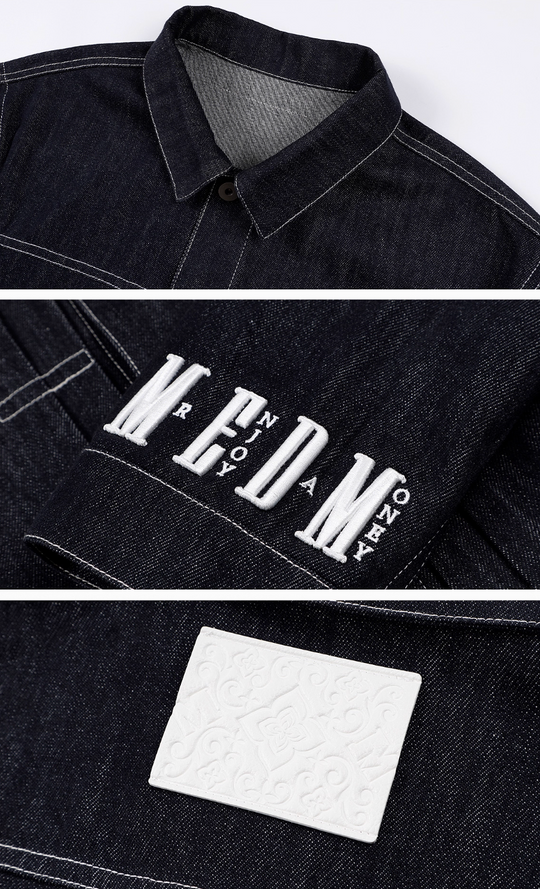 MEDM Embroidered Raw Denim Jacket | Face 3 Face