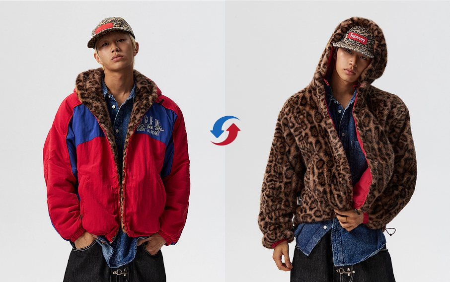 MEDM Reversible Leopard Fur Hooded Track Jacket | Face 3 Face