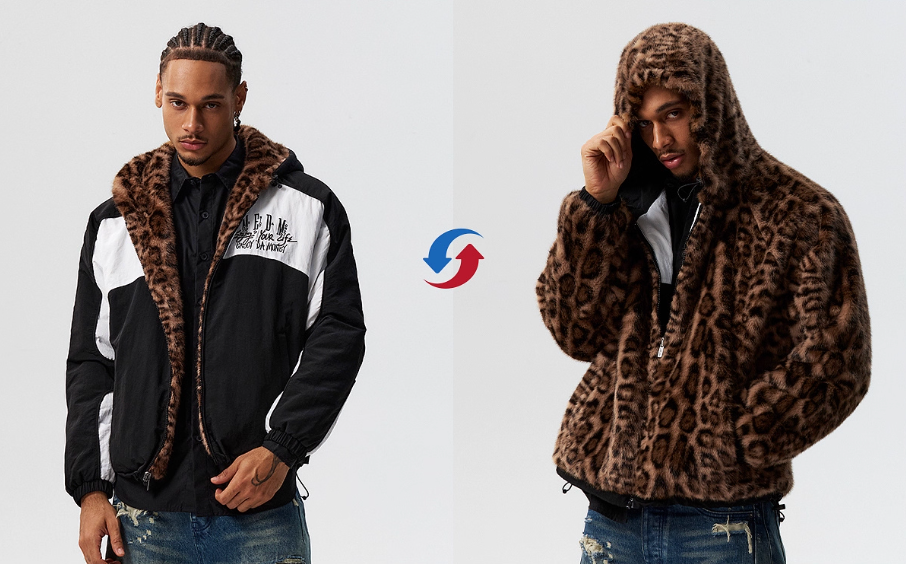 MEDM Reversible Leopard Fur Hooded Track Jacket | Face 3 Face