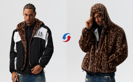 MEDM Reversible Leopard Fur Hooded Track Jacket | Face 3 Face