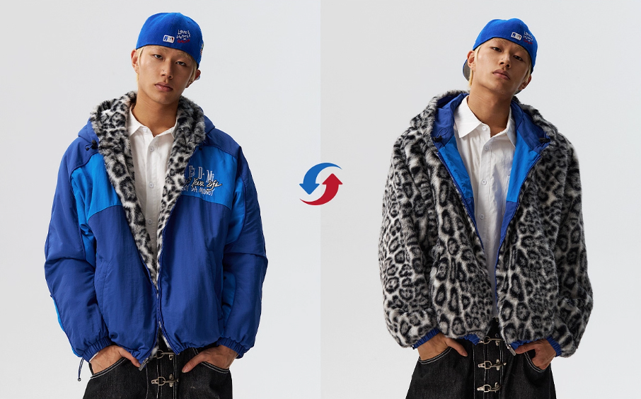 MEDM Reversible Leopard Fur Hooded Track Jacket | Face 3 Face