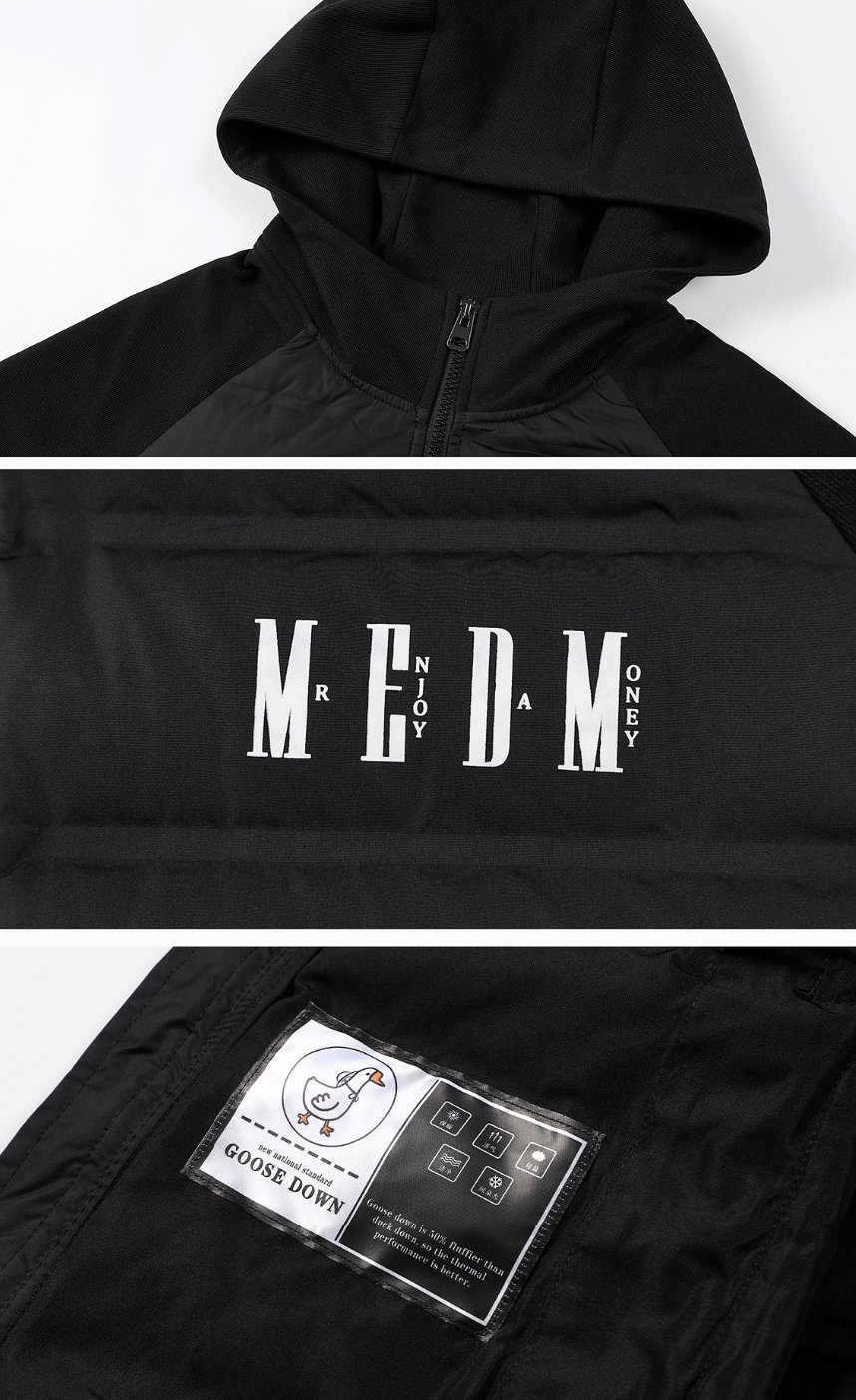 MEDM Patchwork Raglan Sleeve Lightweight Hooded Down Jacket | Face 3 Face