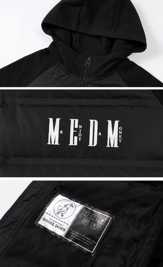 MEDM Patchwork Raglan Sleeve Lightweight Hooded Down Jacket | Face 3 Face