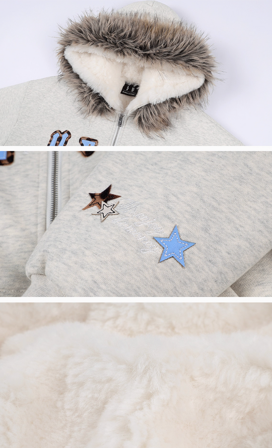 MEDM Faux Fur Lined Hooded Fur Zip Up Jacket | Face 3 Face