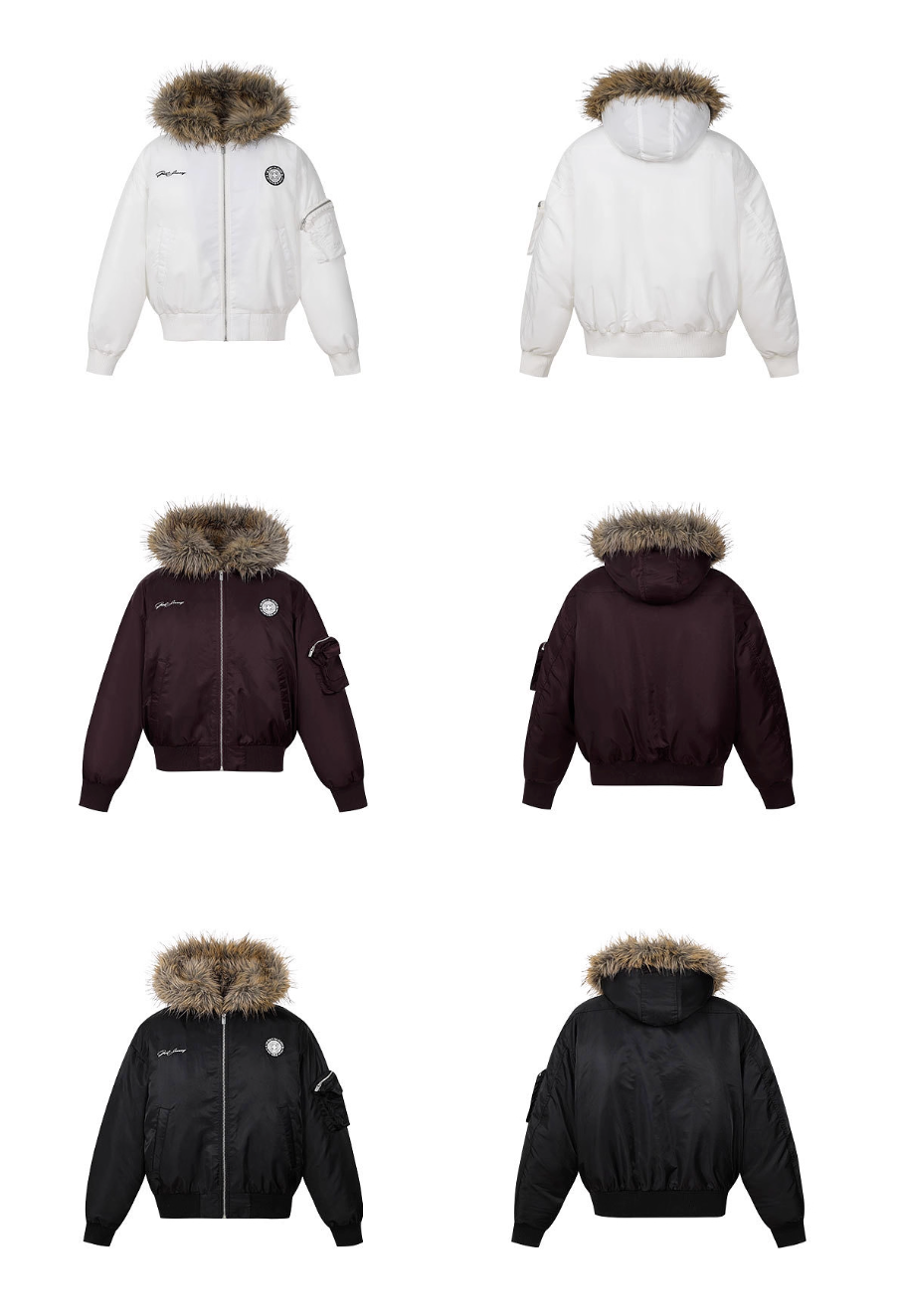 MEDM Silicone Logo Patch Fur Hooded Bomber Jacket | Face 3 Face
