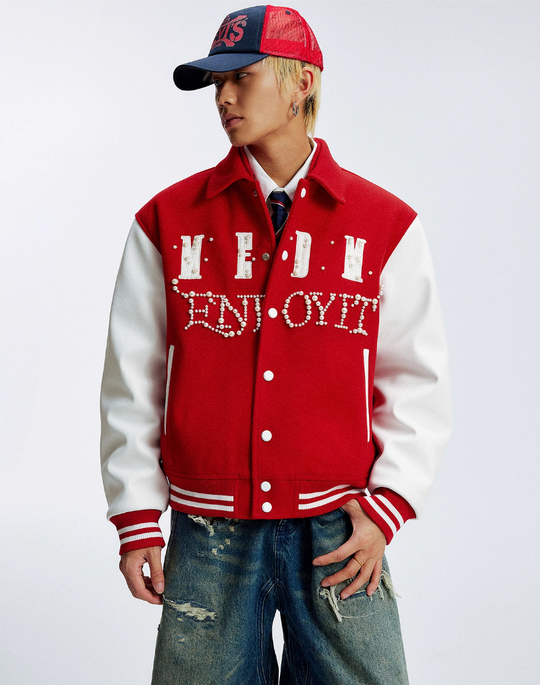 MEDM Pearl Logo Color Block Varsity Jacket | Face 3 Face