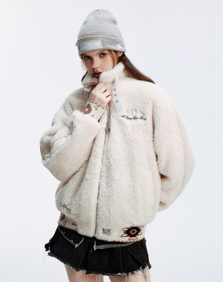 MEDM Ethnic Trim Belted Sherpa Jacket | Face 3 Face