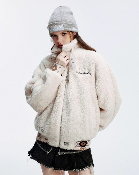 MEDM Ethnic Trim Belted Sherpa Jacket | Face 3 Face