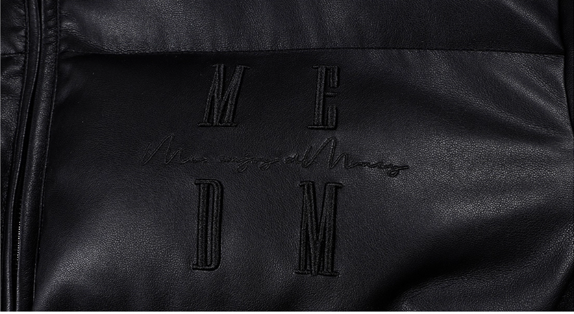 MEDM PU Leather 3D Embroidered Puffer Jacket | Face 3 Face
