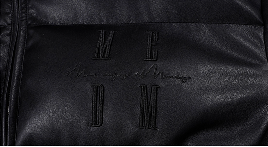 MEDM PU Leather 3D Embroidered Puffer Jacket | Face 3 Face