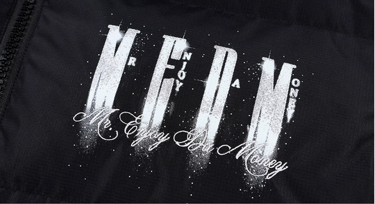 MEDM Rhinestone Studded Logo Down Jacket | Face 3 Face